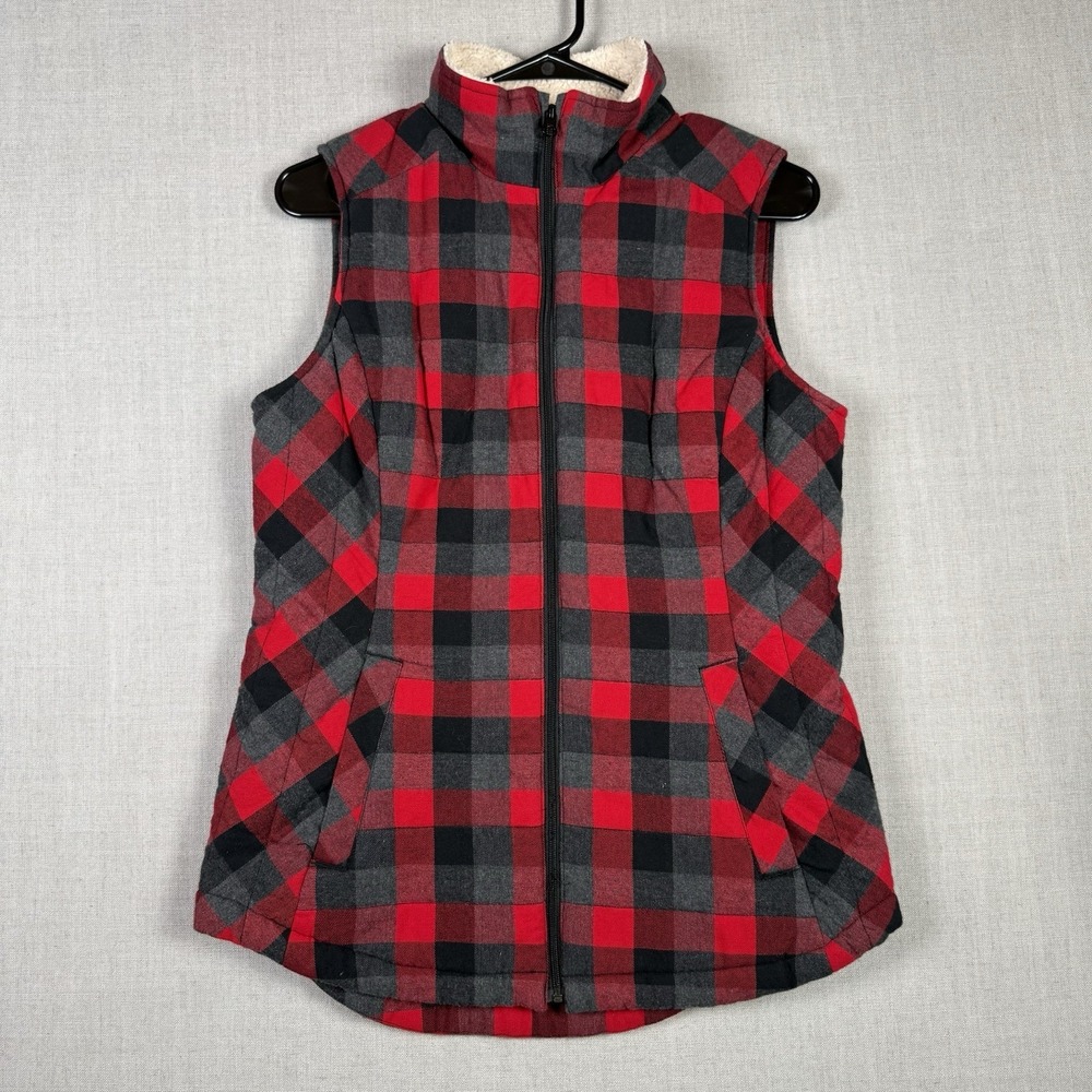 Duluth Trading Vest Women's Size XS Red Plaid Sherpa Lined Full Zip Cotton